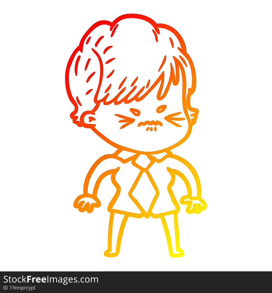 Warm Gradient Line Drawing Cartoon Frustrated Woman