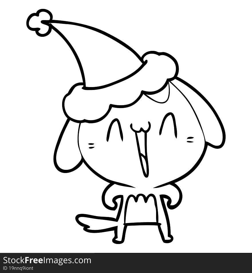 cute line drawing of a dog wearing santa hat