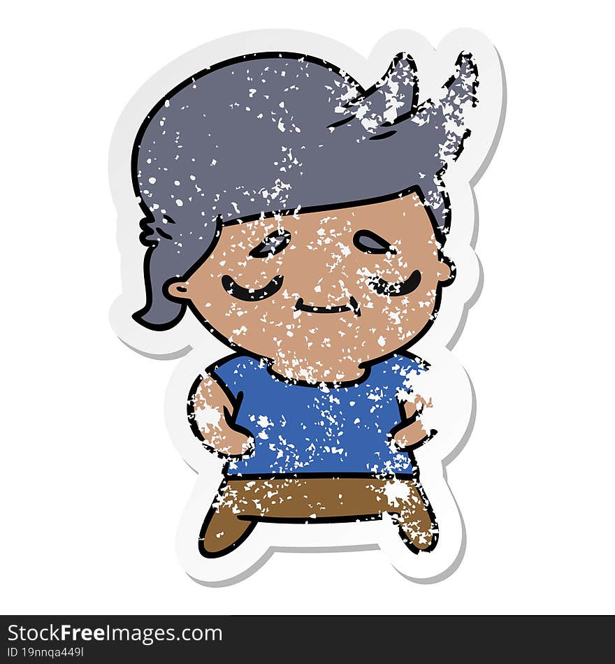 distressed sticker cartoon of kawaii cute grey haired man