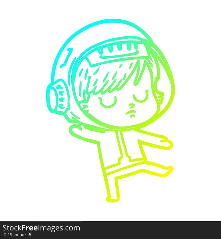 Cold Gradient Line Drawing Cartoon Astronaut Woman