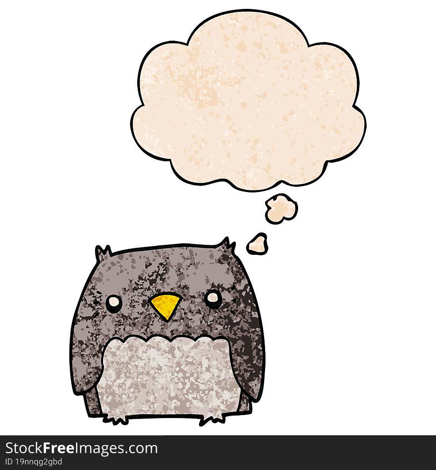 cute cartoon owl and thought bubble in grunge texture pattern style