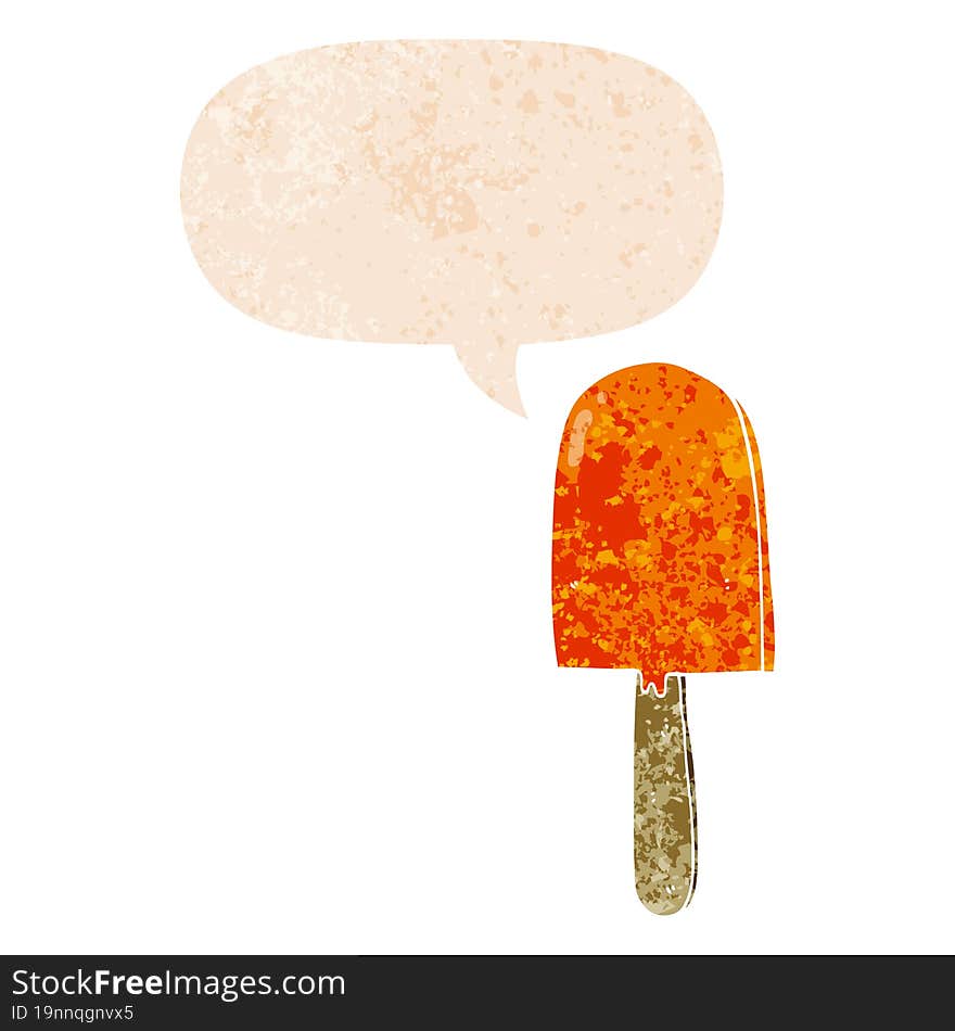 Cartoon Lollipop And Speech Bubble In Retro Textured Style