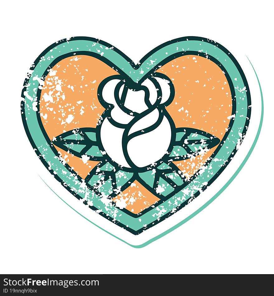 Distressed Sticker Tattoo Style Icon Of A Heart And Flowers