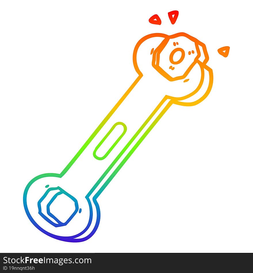 Rainbow Gradient Line Drawing Cartoon Spanner Turning Nut