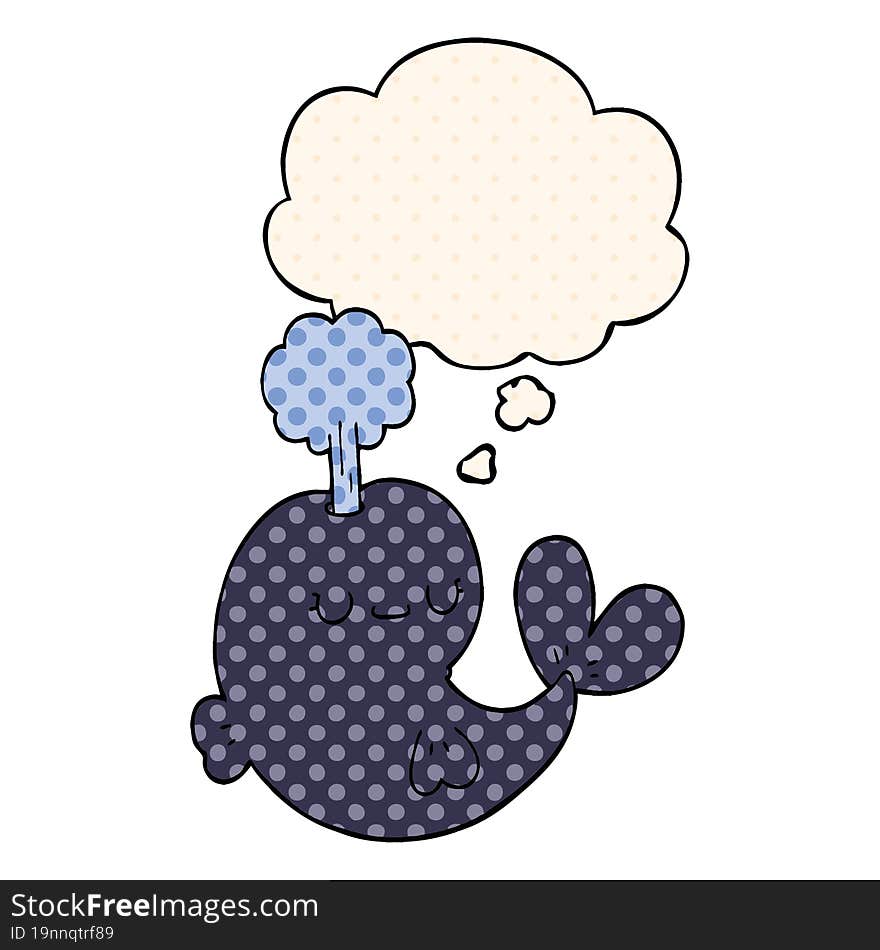 cute cartoon whale and thought bubble in comic book style