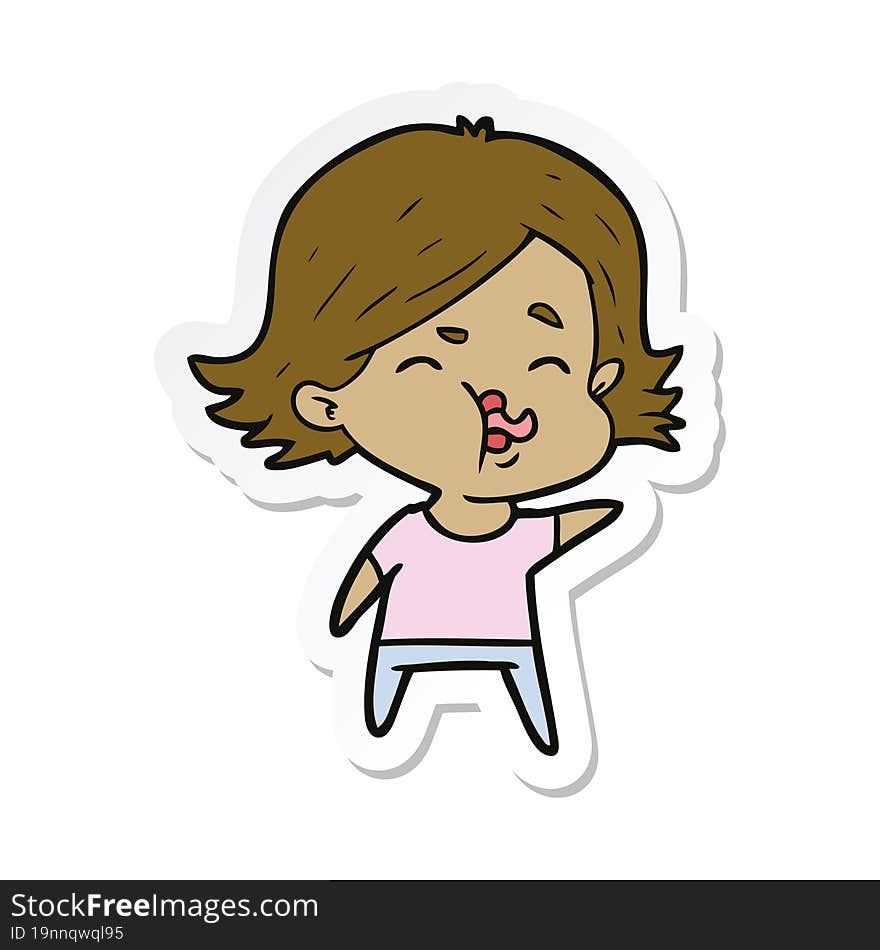 sticker of a cartoon girl pulling face