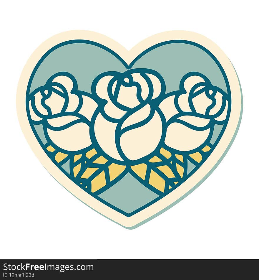 Tattoo Style Sticker Of A Heart And Flowers