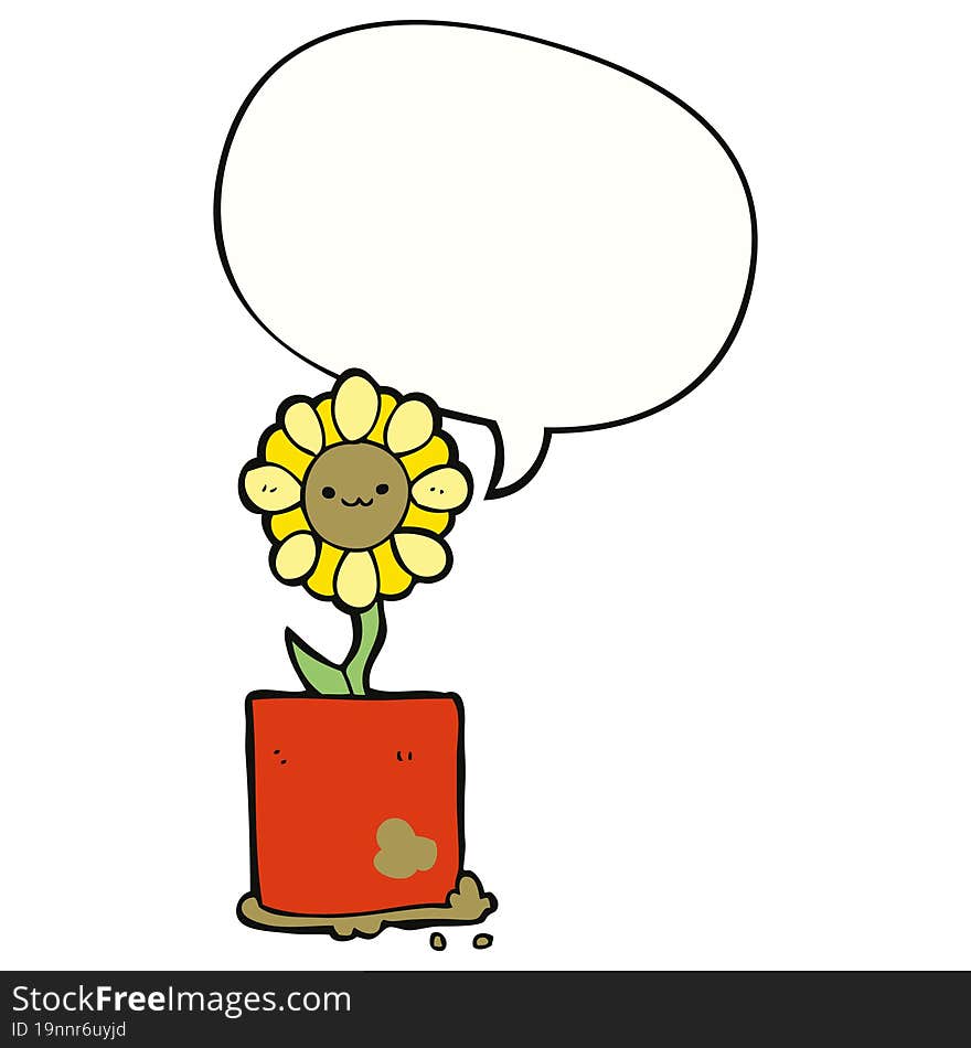 Cute Cartoon Flower And Speech Bubble