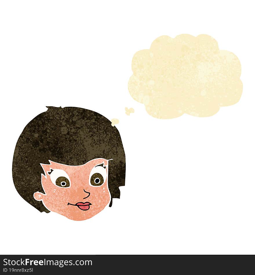 cartoon female face with thought bubble