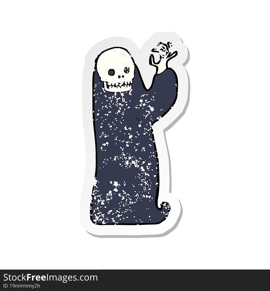 Retro Distressed Sticker Of A Cartoon Waving Halloween Ghoul