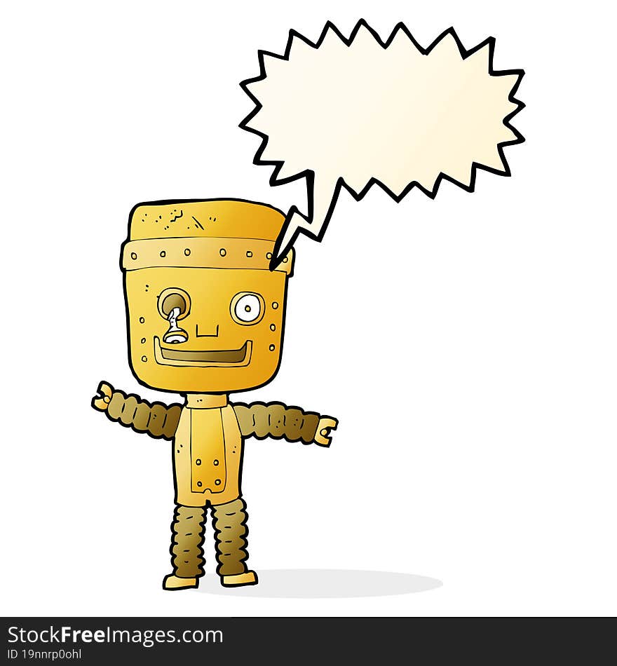 cartoon funny gold robot with speech bubble