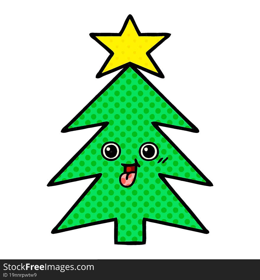 comic book style cartoon of a christmas tree