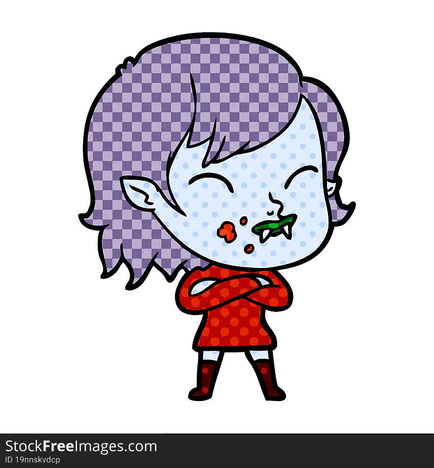 cartoon vampire girl with blood on cheek. cartoon vampire girl with blood on cheek