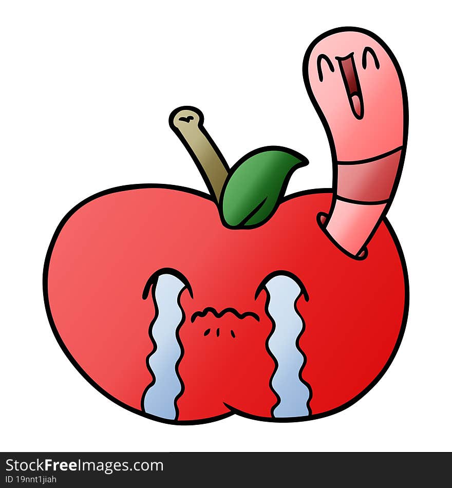 cartoon worm eating an apple. cartoon worm eating an apple