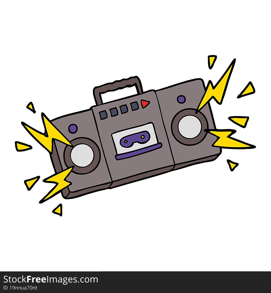 retro cartoon tape cassette player blasting out old rock tunes. retro cartoon tape cassette player blasting out old rock tunes