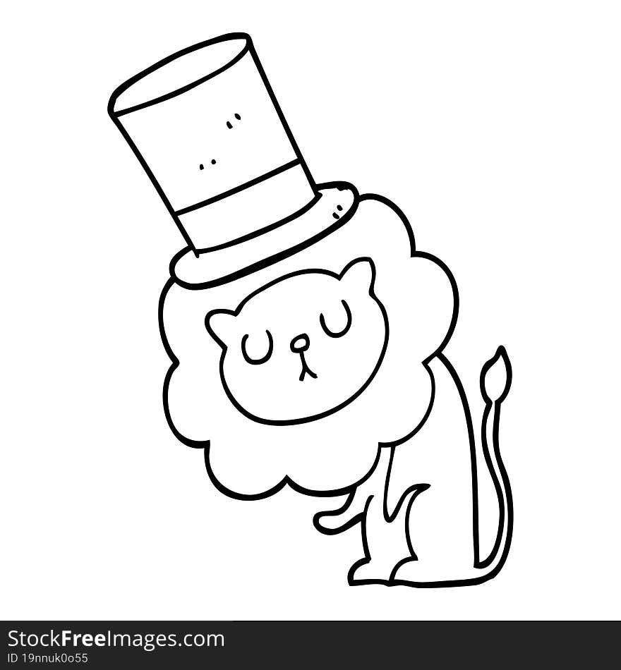 cute cartoon lion wearing top hat