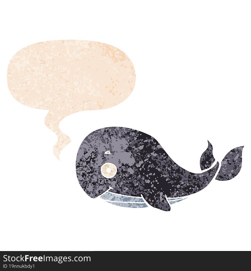 cartoon whale and speech bubble in retro textured style