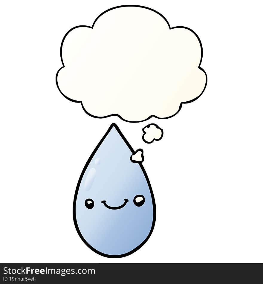 Cartoon Cute Raindrop And Thought Bubble In Smooth Gradient Style