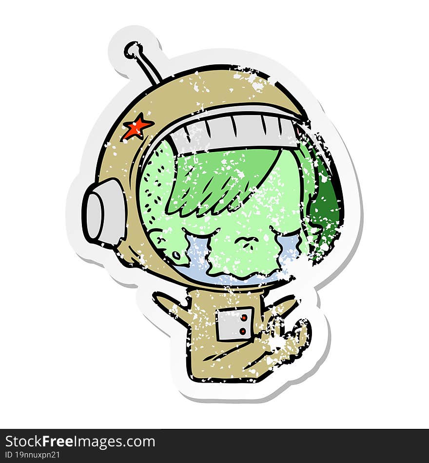 Distressed Sticker Of A Cartoon Crying Astronaut Girl