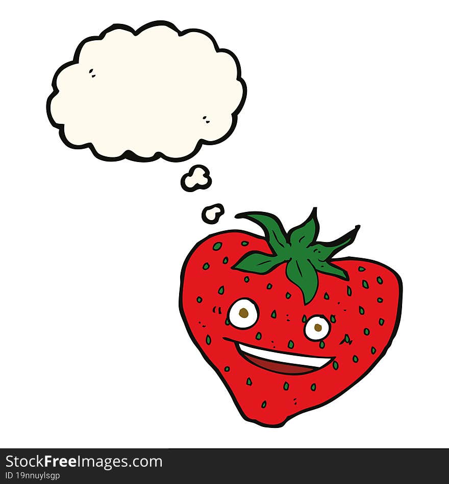 cartoon strawberry with thought bubble