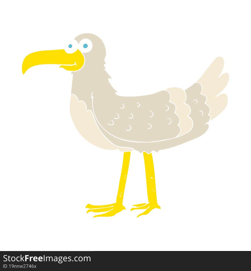 Flat Color Illustration Of A Cartoon Seagull