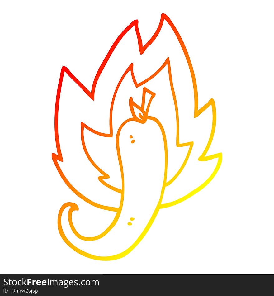 warm gradient line drawing cartoon red hot chili