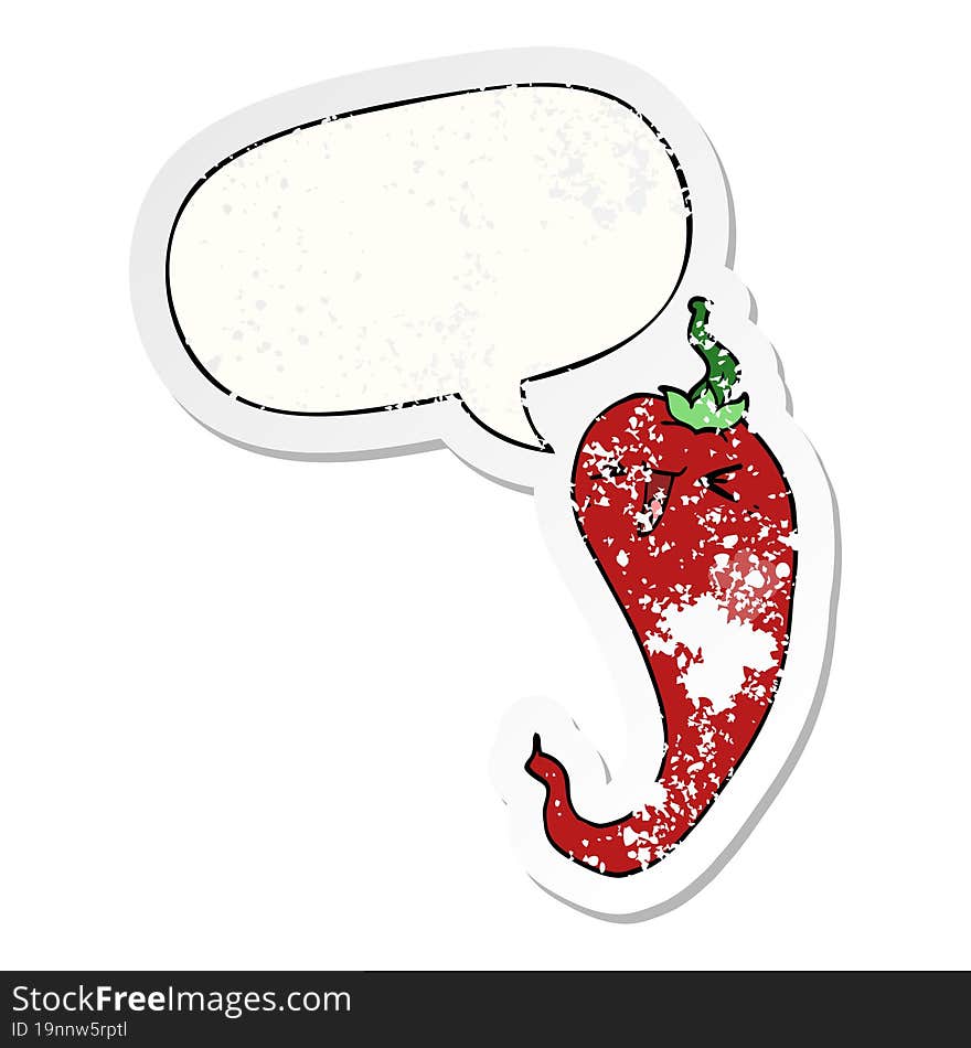 cartoon hot chili pepper and speech bubble distressed sticker