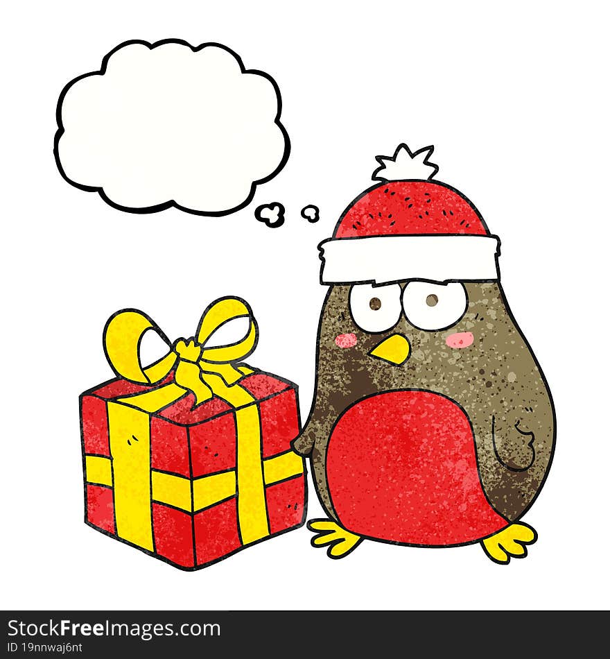 freehand drawn thought bubble textured cartoon christmas robin