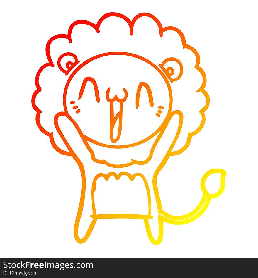 warm gradient line drawing of a happy cartoon lion