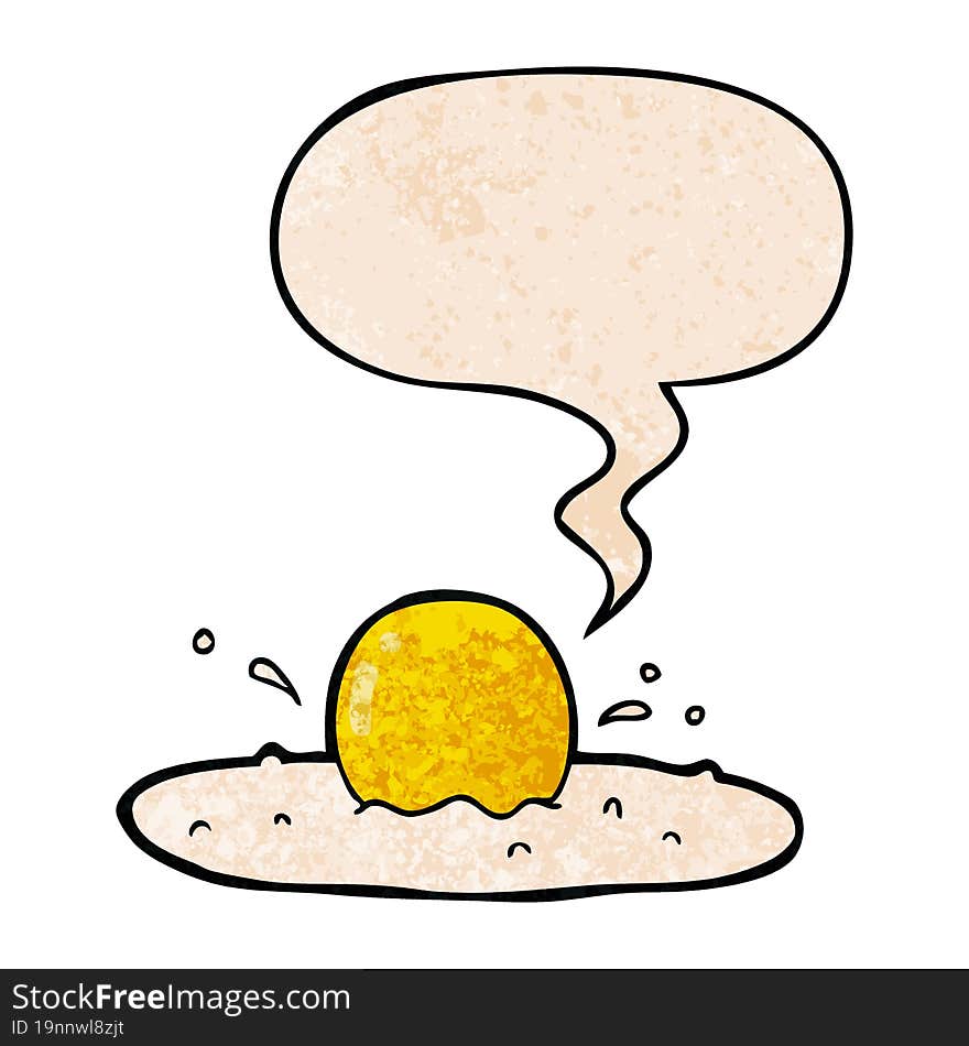 Cartoon Fried Egg And Speech Bubble In Retro Texture Style