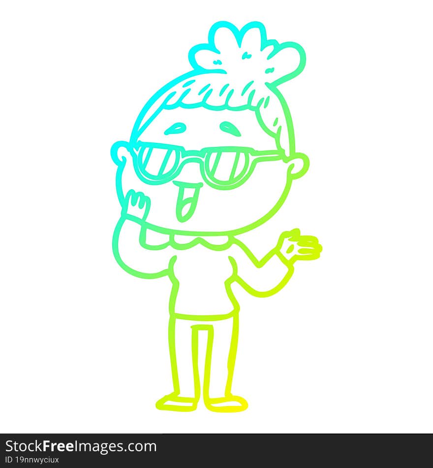 cold gradient line drawing cartoon happy woman wearing spectacles