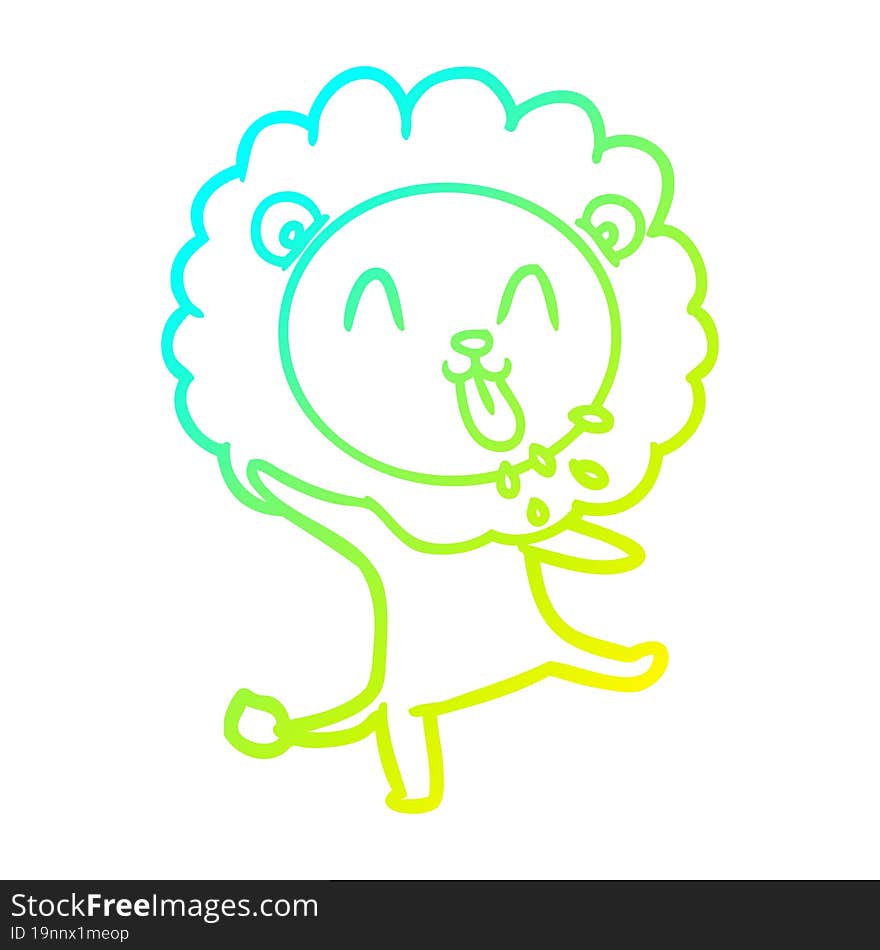 cold gradient line drawing happy cartoon lion