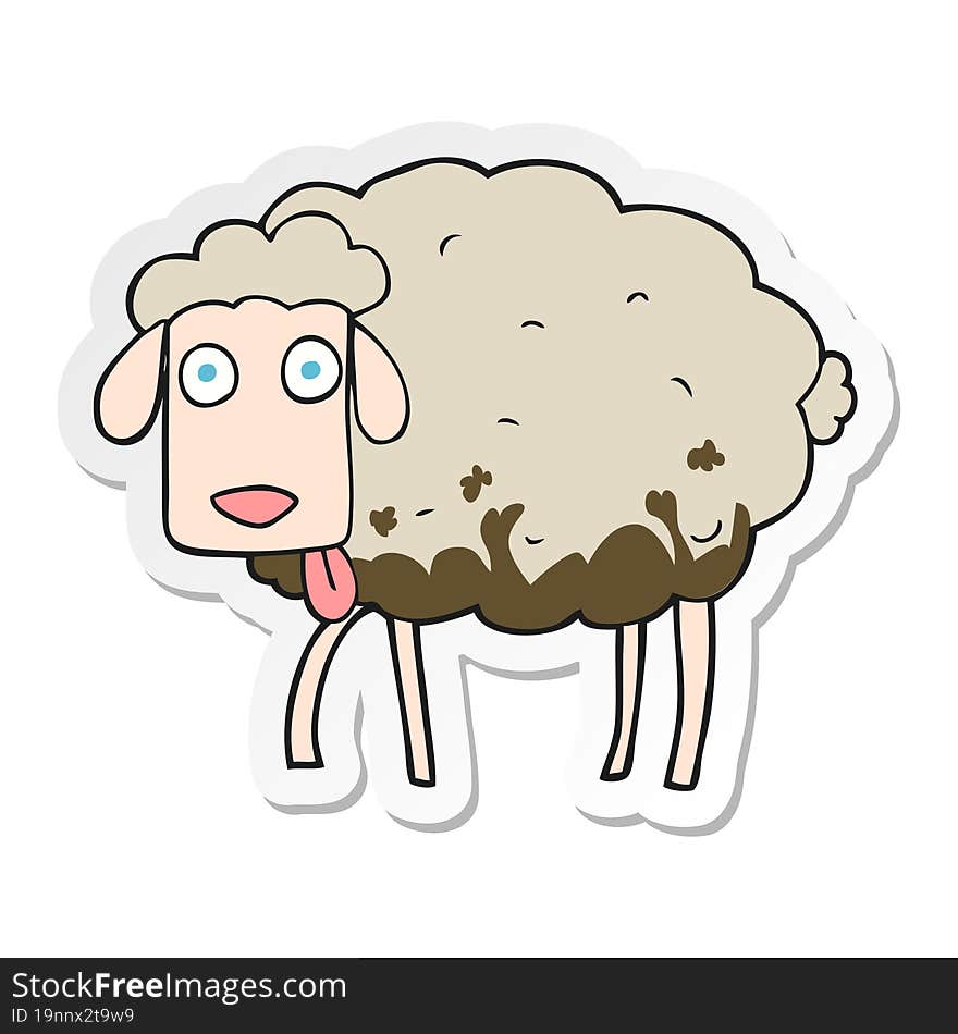 sticker of a cartoon muddy sheep