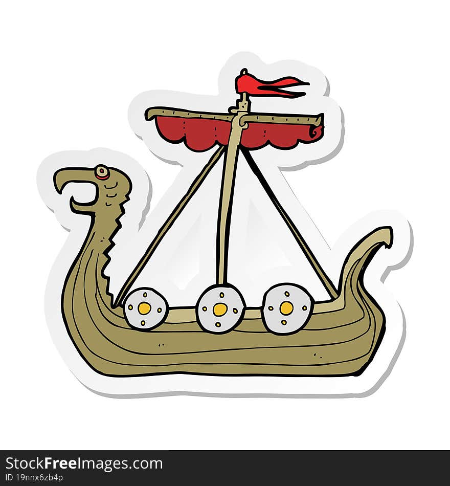 Sticker Of A Cartoon Viking Ship