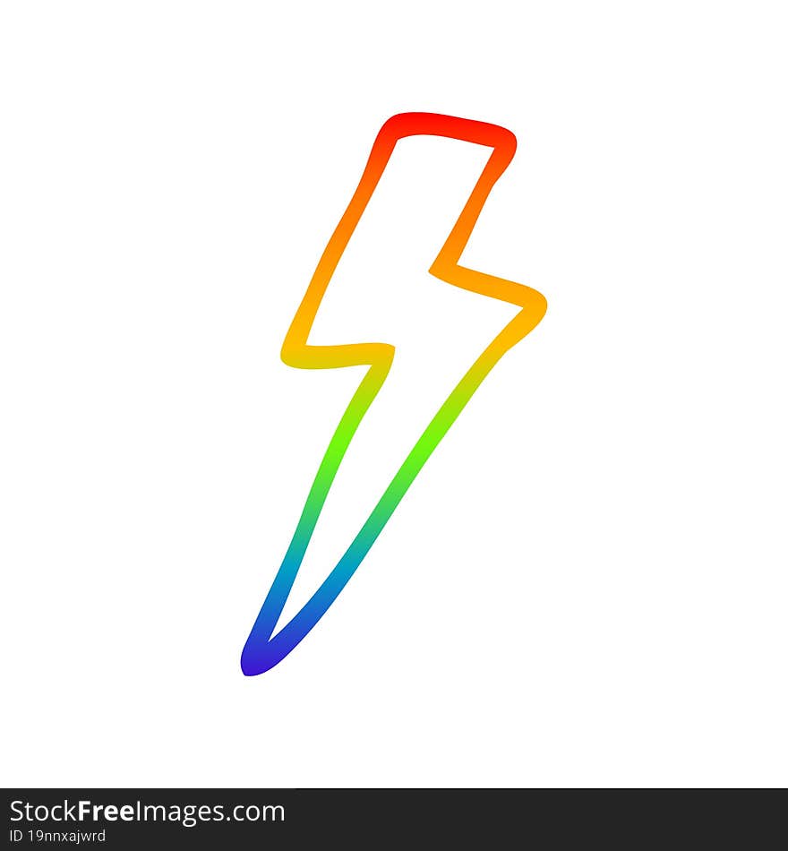 rainbow gradient line drawing of a cartoon lightning bolt