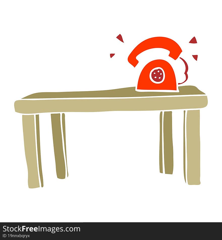 flat color illustration of phone ringing on desk. flat color illustration of phone ringing on desk