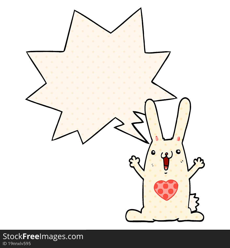 cartoon rabbit in love with speech bubble in comic book style