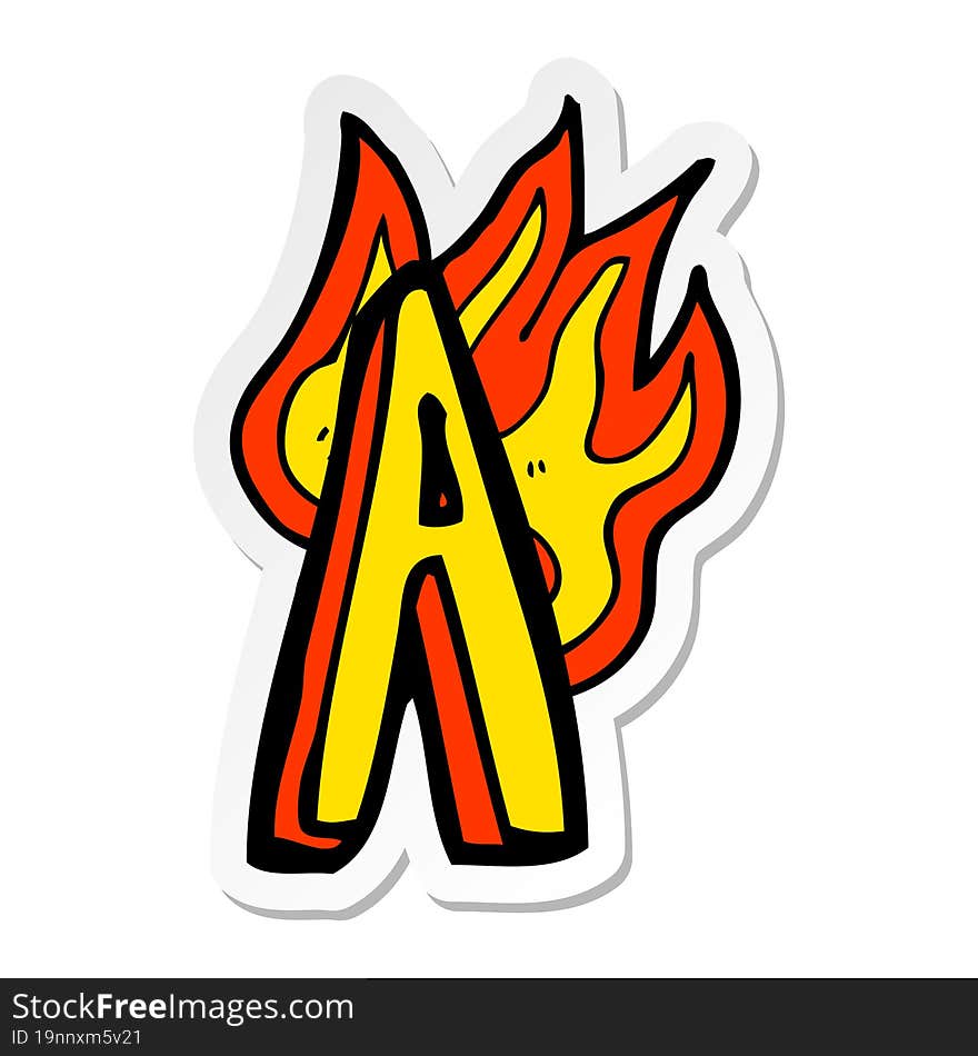 Sticker Of A Cartoon Flaming Letter