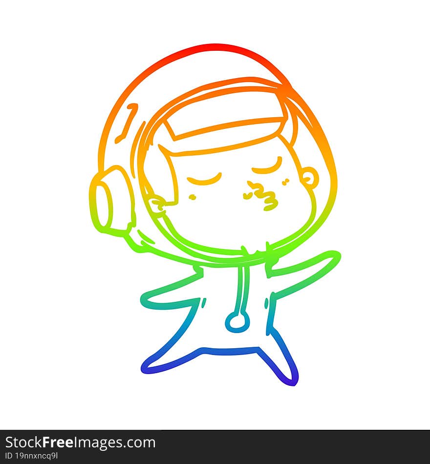 Rainbow Gradient Line Drawing Cartoon Confident Astronaut