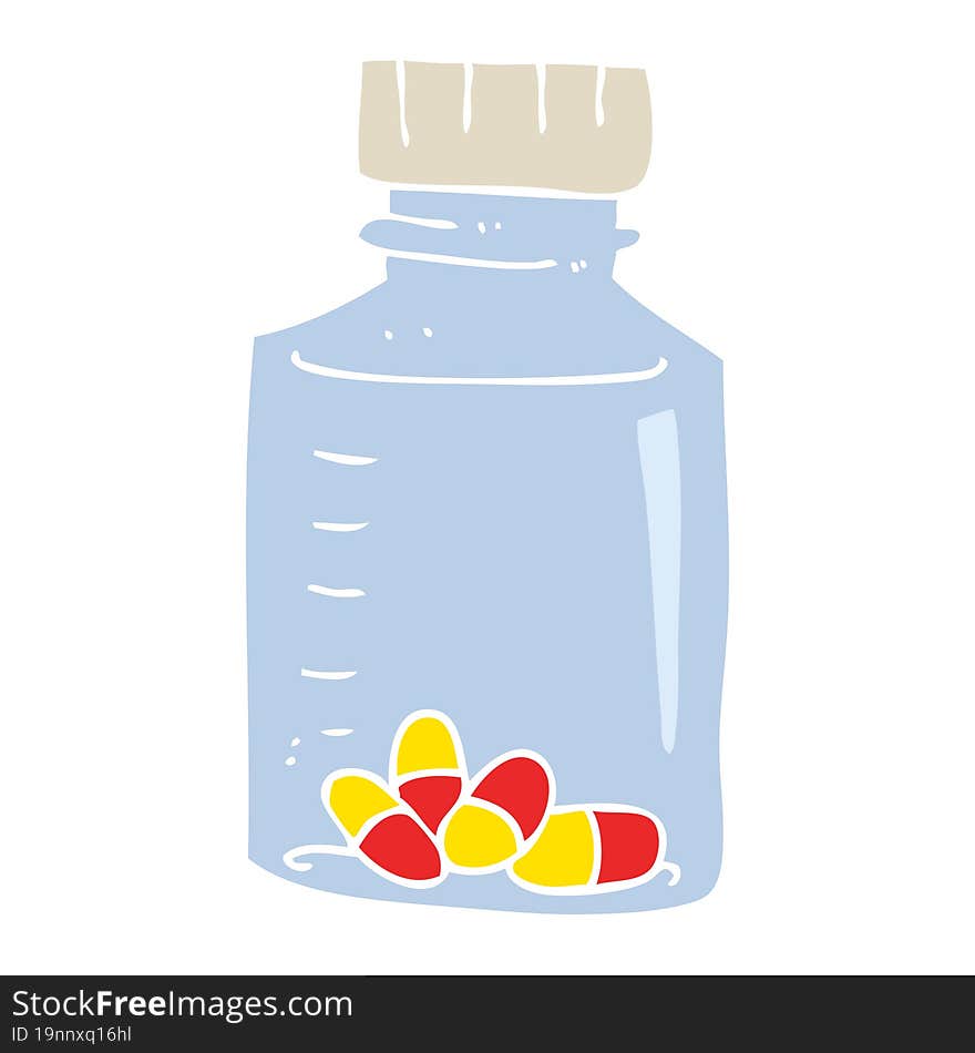 flat color illustration of a cartoon jar of pills