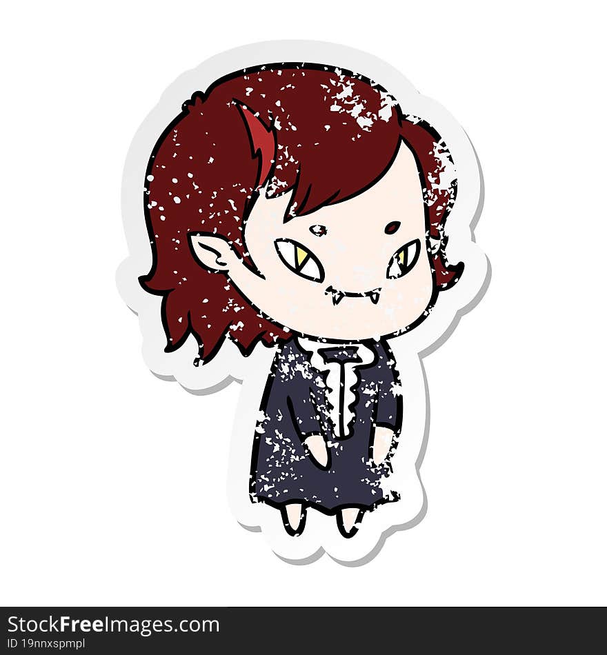 distressed sticker of a cartoon friendly vampire girl