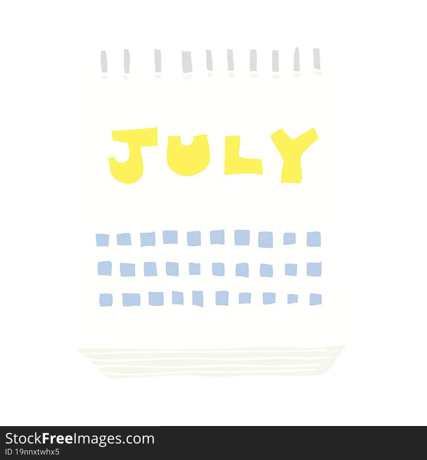 flat color illustration of calendar showing month of July. flat color illustration of calendar showing month of July