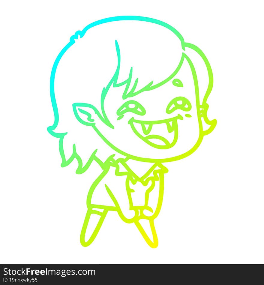 cold gradient line drawing of a cartoon laughing vampire girl