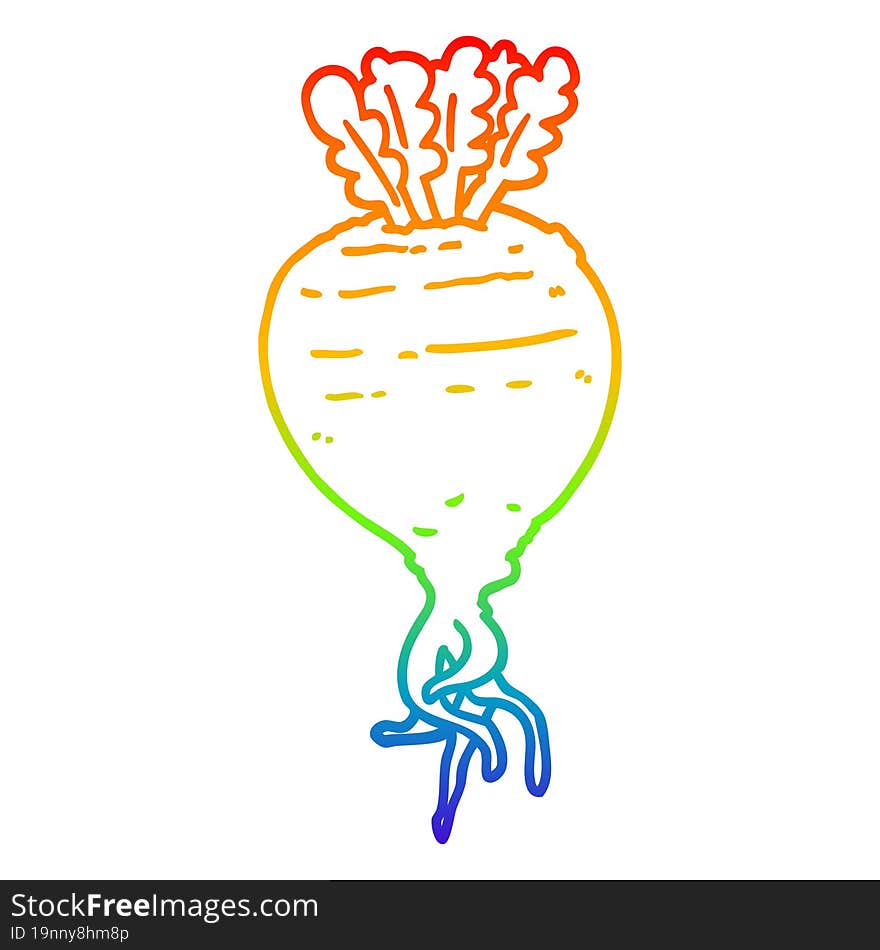 rainbow gradient line drawing of a cartoon root vegetable