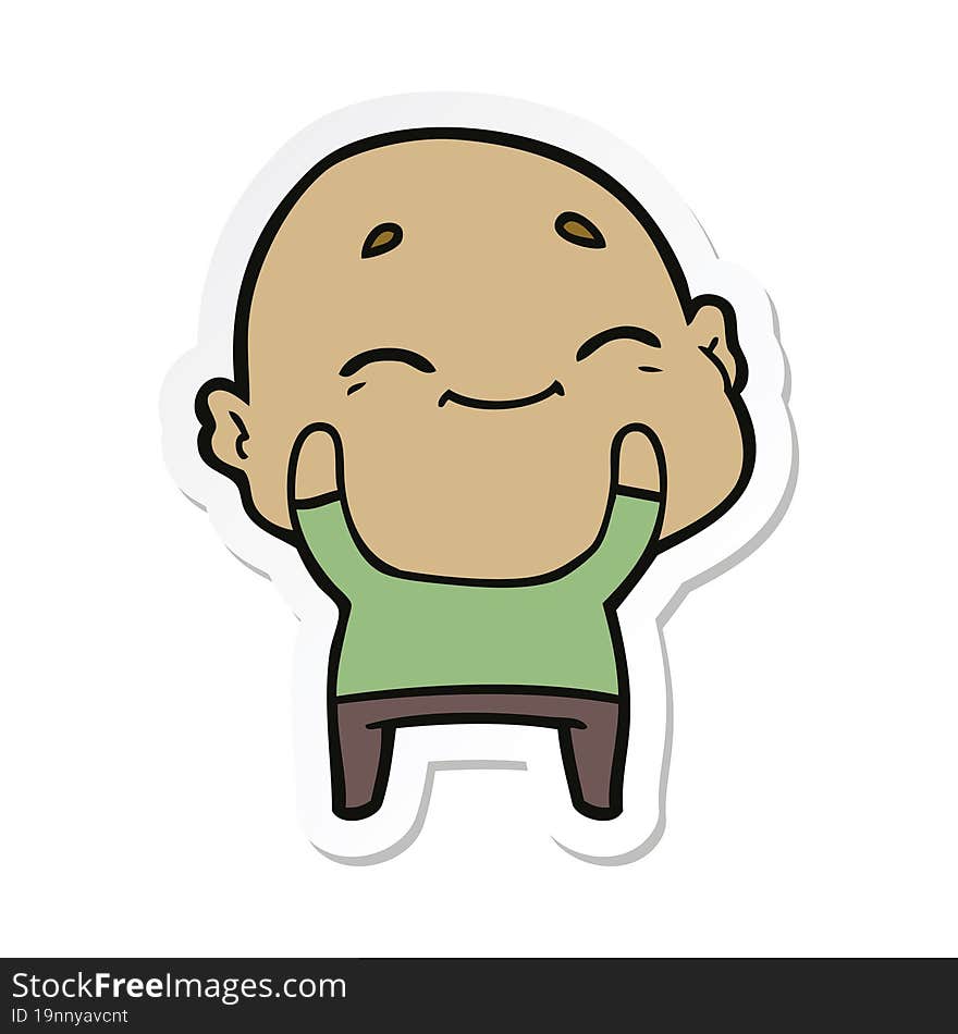 sticker of a cartoon happy bald man