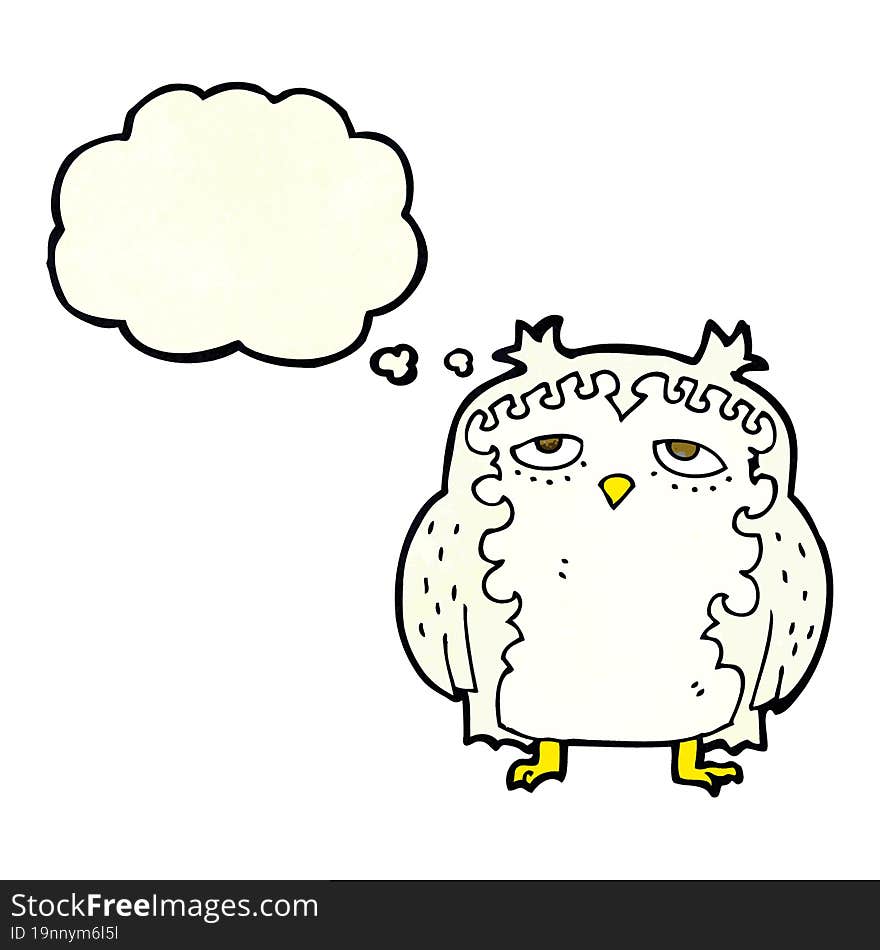 cartoon wise old owl with thought bubble