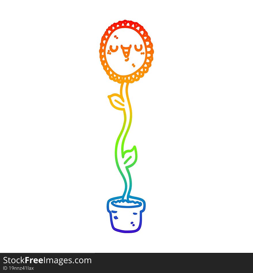 rainbow gradient line drawing cartoon sunflower