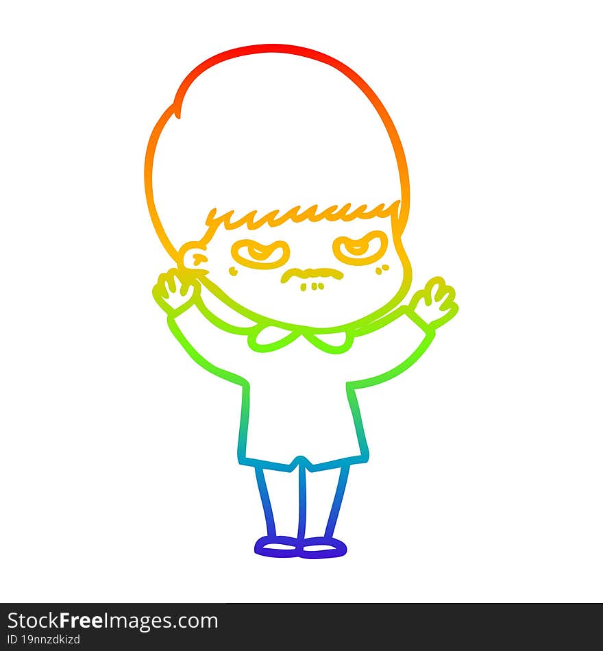 rainbow gradient line drawing annoyed cartoon boy