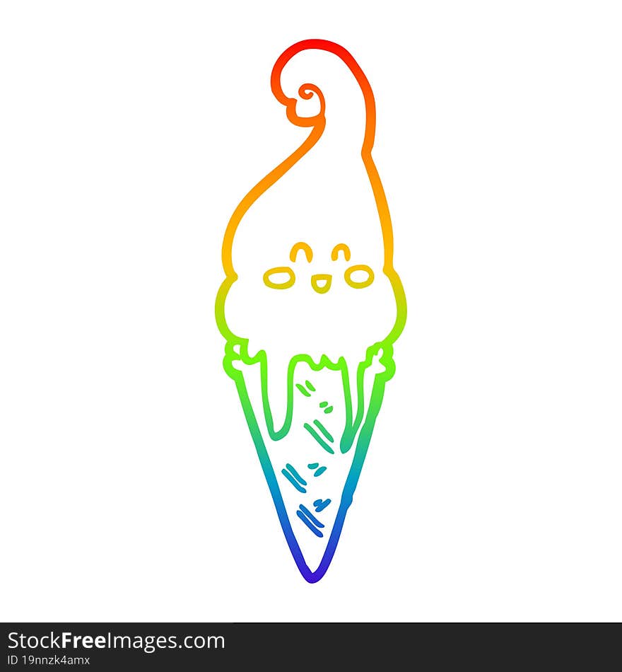 rainbow gradient line drawing cartoon ice cream