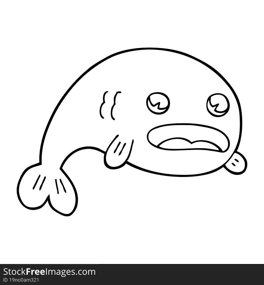 line drawing cartoon of a fish